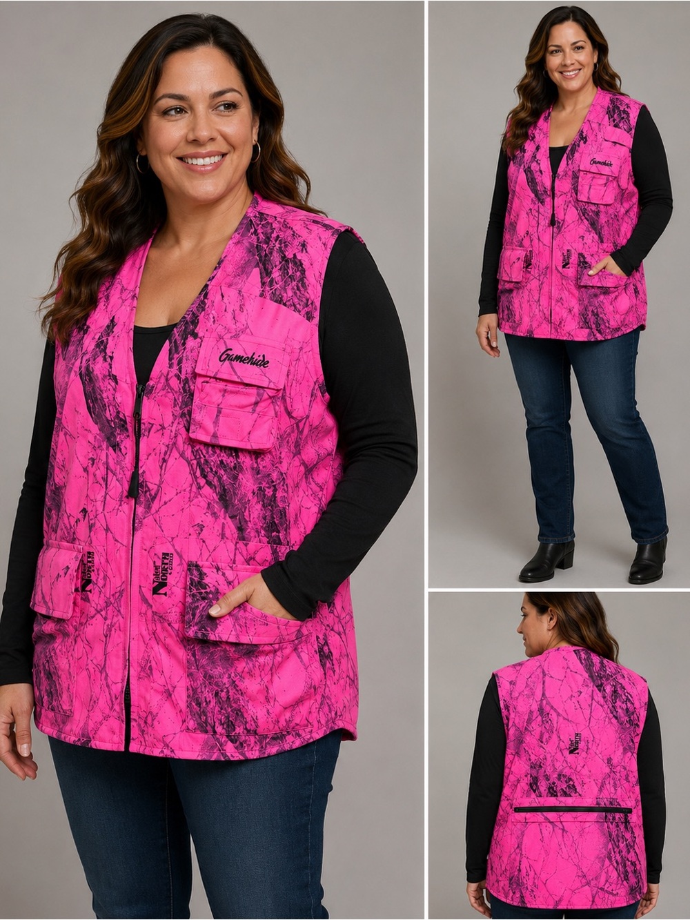 Gamehide Naked North Camo Hunting Vest L Hot Pink Black Multi Pocket